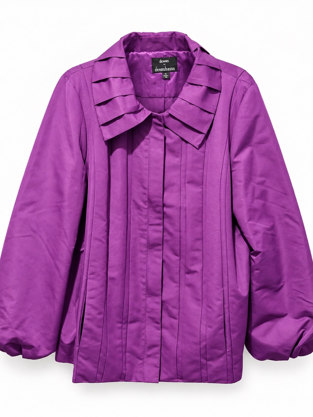 Dennis Basso Purple Pleated Jacket XL Statement Collar Balloon Sleeve Coat